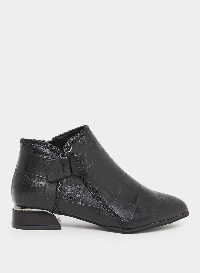 Take Two Women Black Textured Embossed Ankle Boots - Image 1